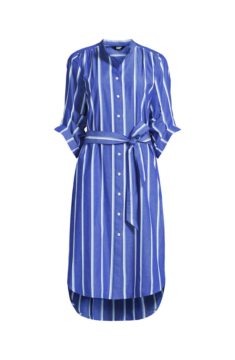 Lands' End Poplin Oversized Puff Sleeve Midi Shirt Dress, Alternate, color, 
