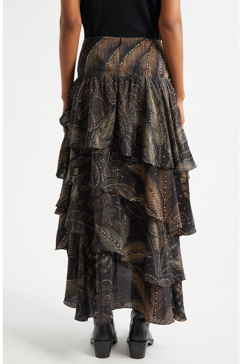 Golden Foliage Layered Ruffle Maxi Skirt, Alternate, color, GOLDEN FOLIAGE BLACK