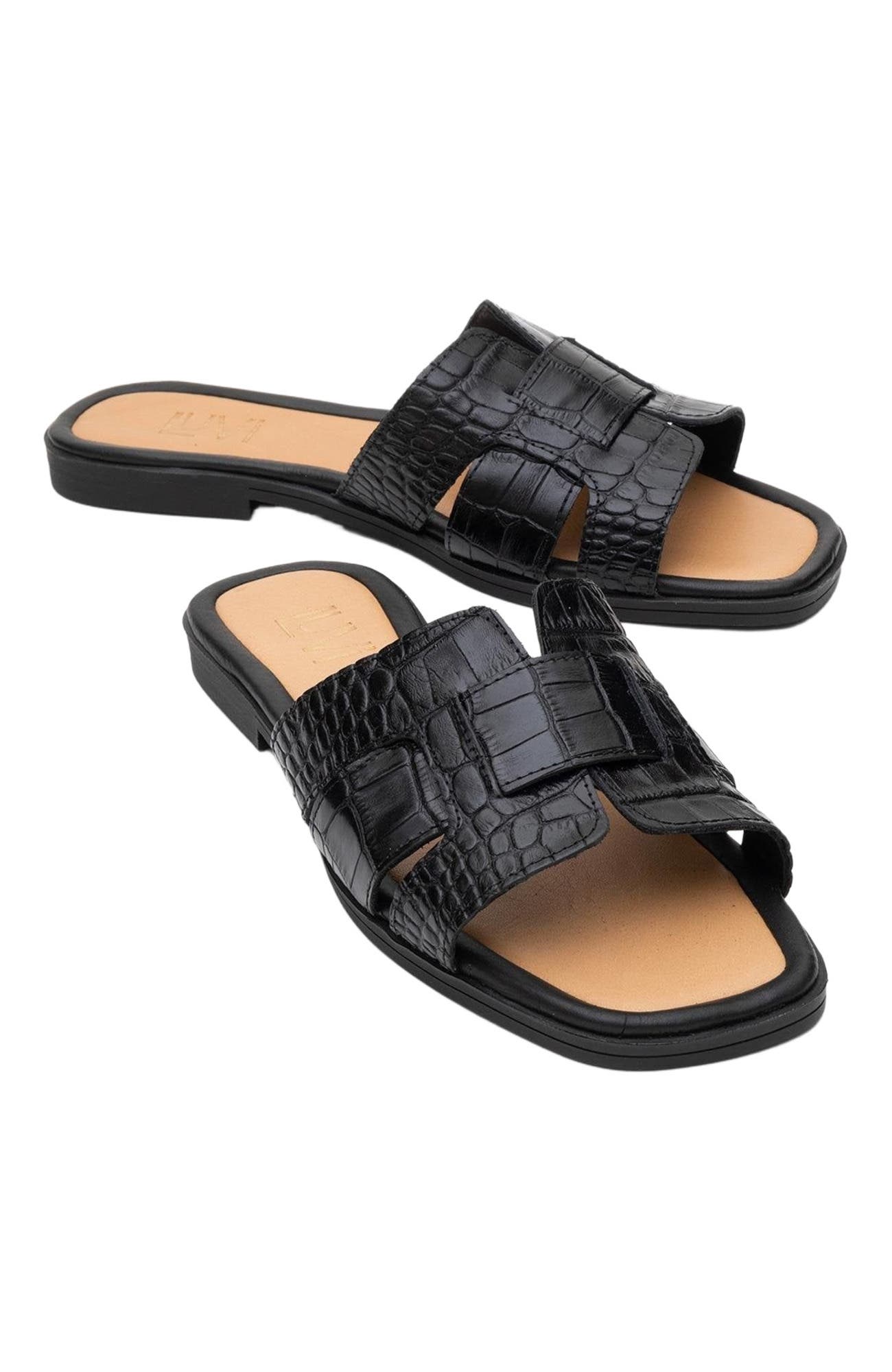 Forever & Always Shoes Notre Leather Slide Sandal, Alternate, color, Black Leather