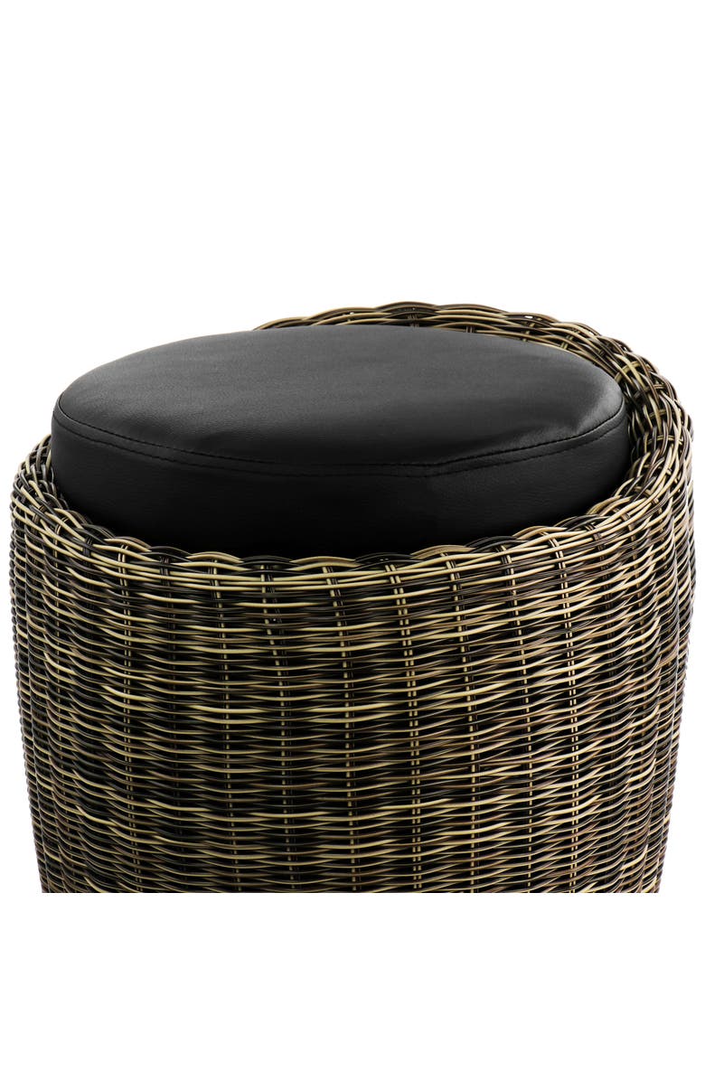 Elama 1 Piece Wicker Outdoor Ottoman Chair in Brown and Black, Alternate, color, Brown