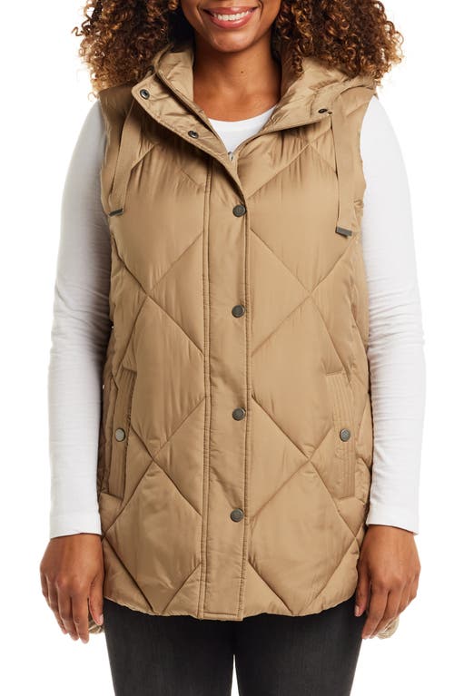 Gallery Water Resistant Quilted Hooded Vest In Brown
