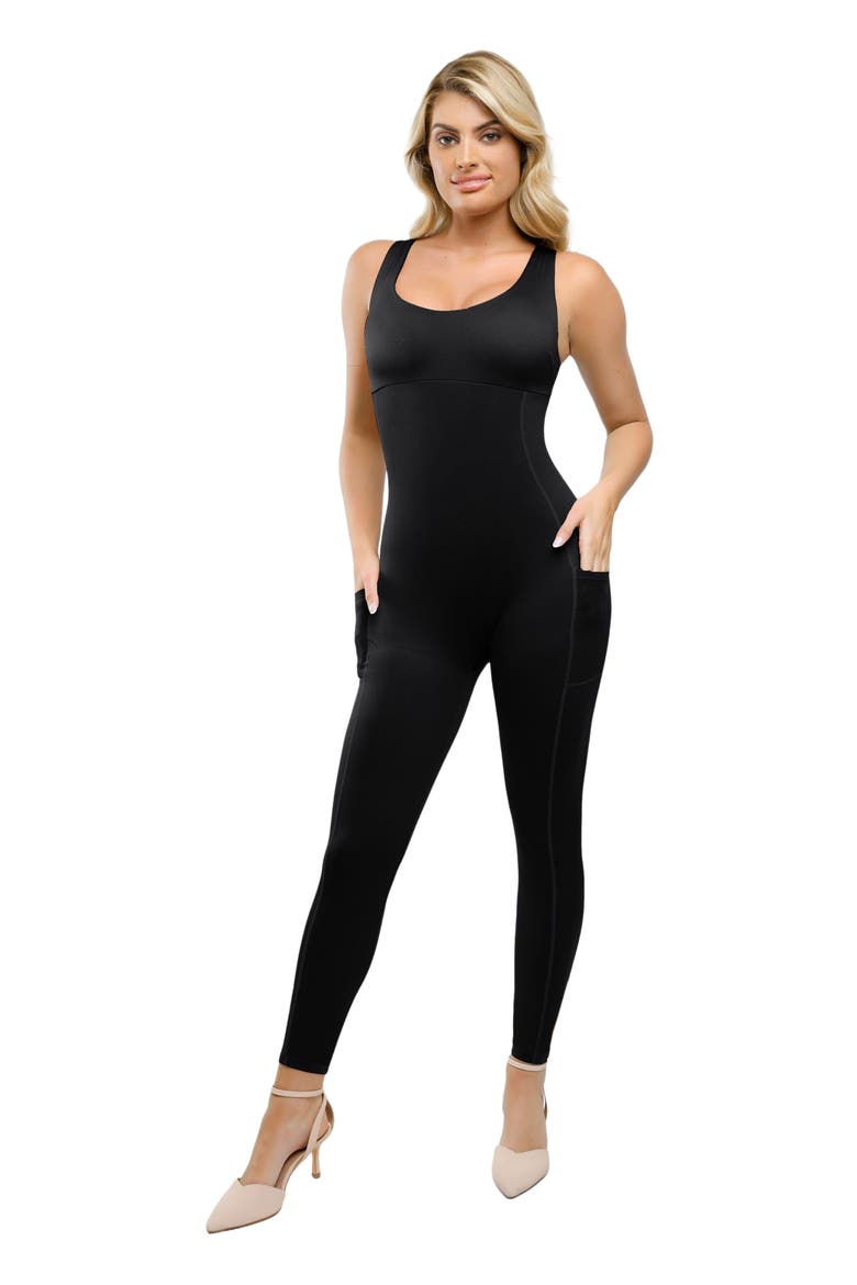 Shapewear U-Neck Thigh Slimming Butt Lift Jumpsuit, Main, color, Midnight Black