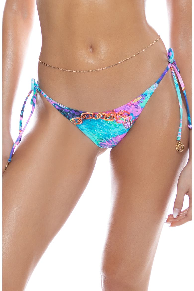 Crystallized Seamless Ruched Back Brazilian Tie Side Bottom, Main, color, Aquamarine
