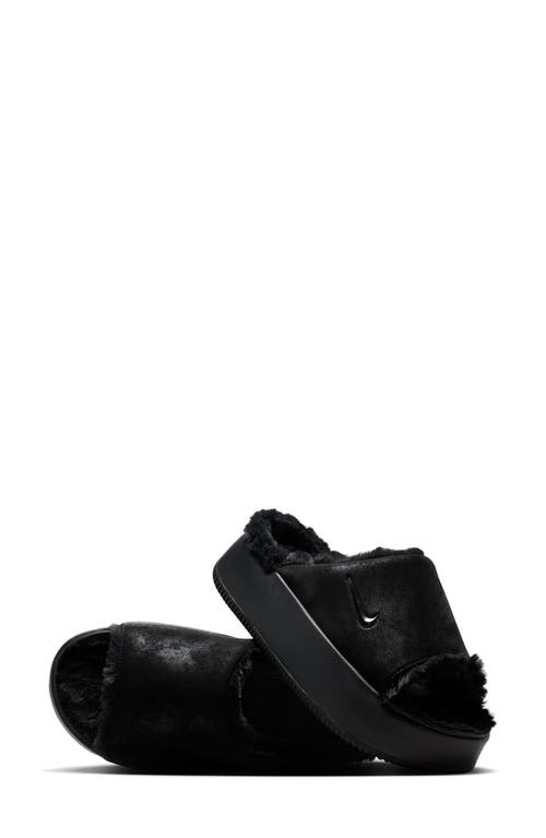 Nike Calm Elevation Faux Fur Lined Platform Slide In Black