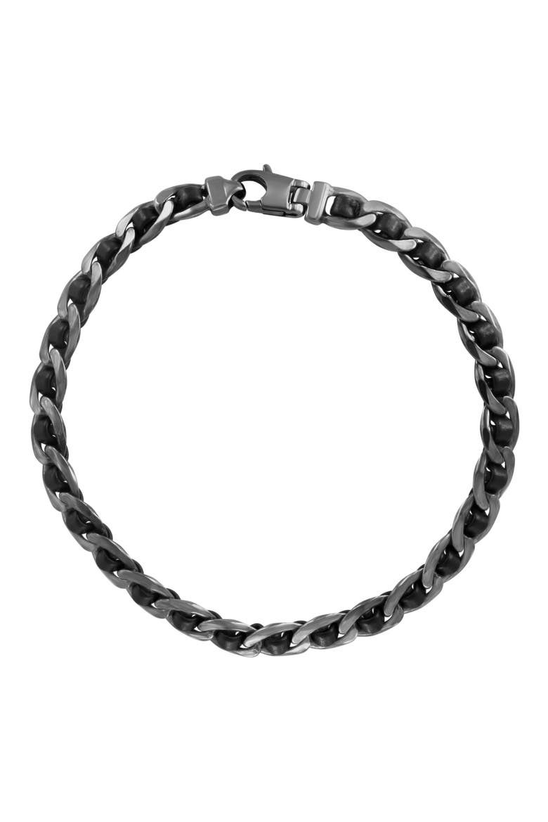 Men's Sterling Silver & Leather Curb Chain Bracelet, Main, color, SILVER