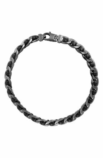 EFFY Men's Sterling Silver & Leather Curb Chain Bracelet