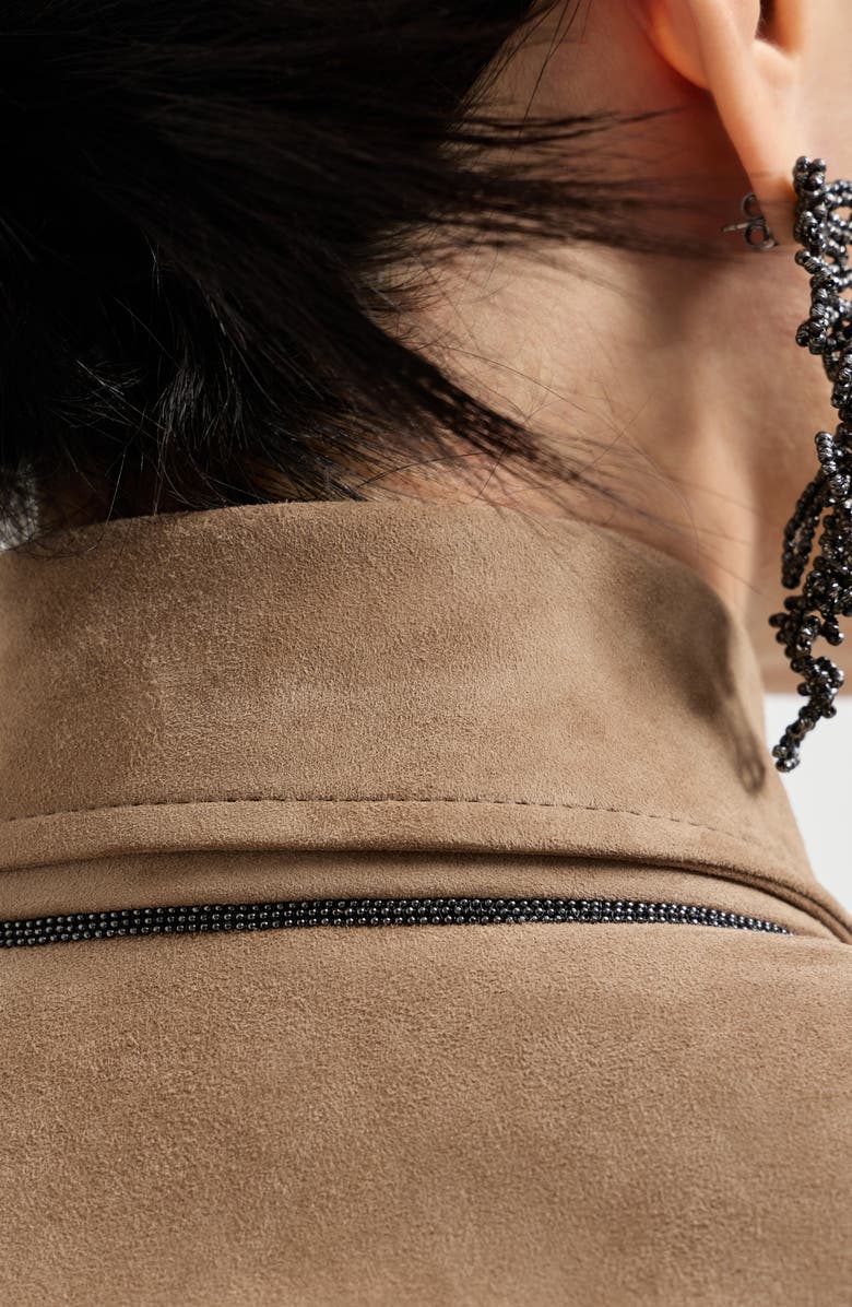 Brunello Cucinelli Suede biker jacket, Alternate, color, Hazelnut