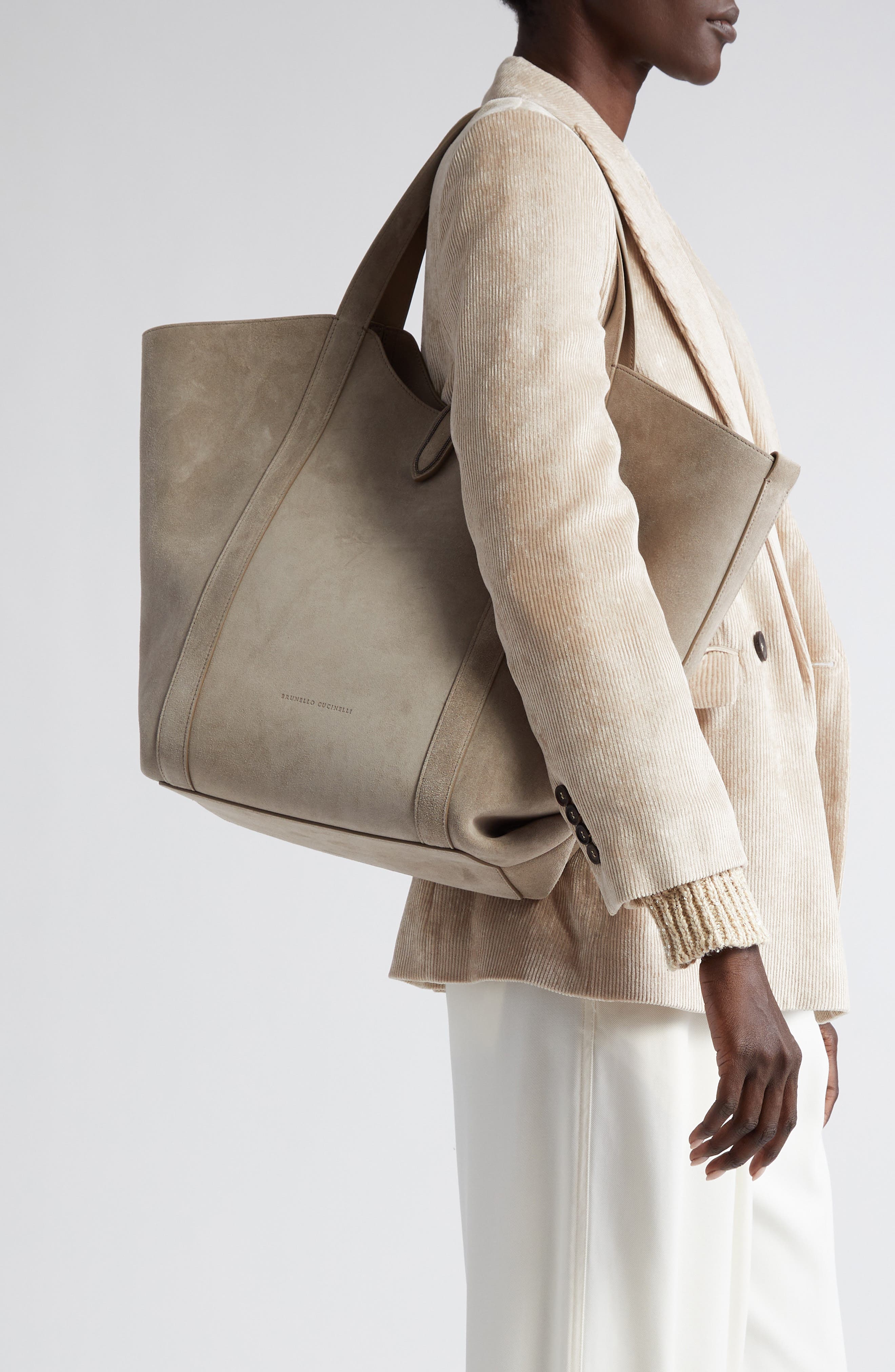 Brunello Cucinelli Monili Trim Suede Tote, Alternate, color, 