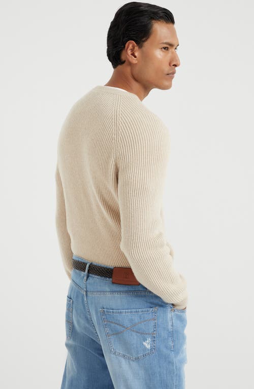 Brunello Cucinelli English Rib Knit Sweater In Sand