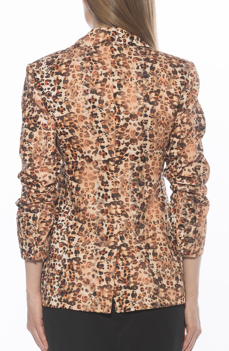 Alexia Admor Ruched Sleeve One-Button Blazer, Alternate, color, Brown Leopard