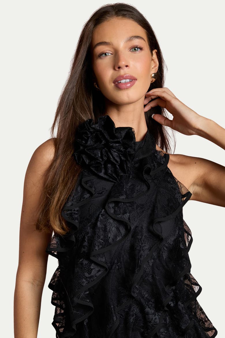 Lace Frill Mini Dress, Alternate, color, Black