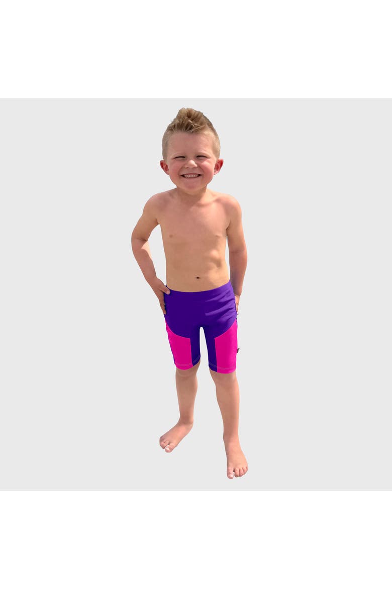 Baby Unisex UPF 50+ Color Block Swim Jammer, Main, color, Purple w/Hot Pink Trim