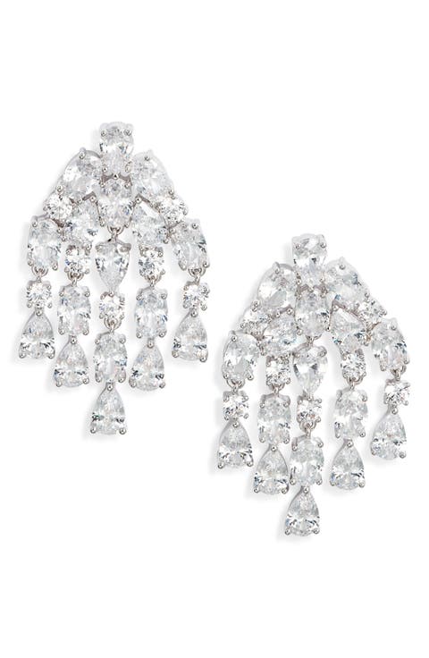 Cubic Zirconia Cascading Fringe Drop Earrings