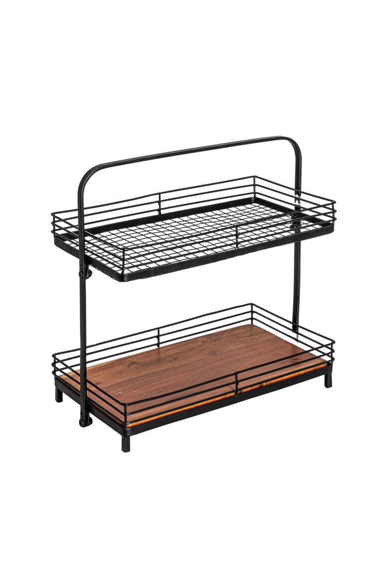 Acacia Wood & Metal 2-Tier Stand, Main, color, Black