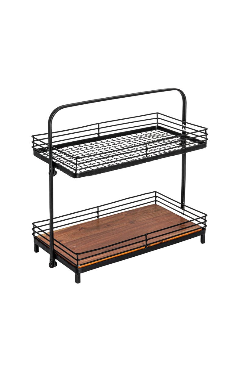 Storied Home Acacia Wood & Metal 2-Tier Stand, Main, color, Black