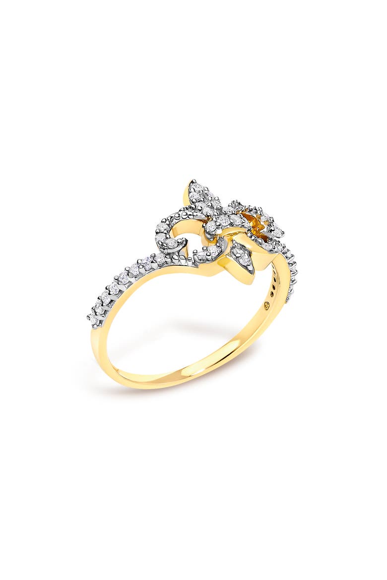 14K Yellow Gold Plated .925 Sterling Silver 1/4 Cttw Diamond Fleur-de-Lis Ring, Alternate, color, Yellow Gold over Silver