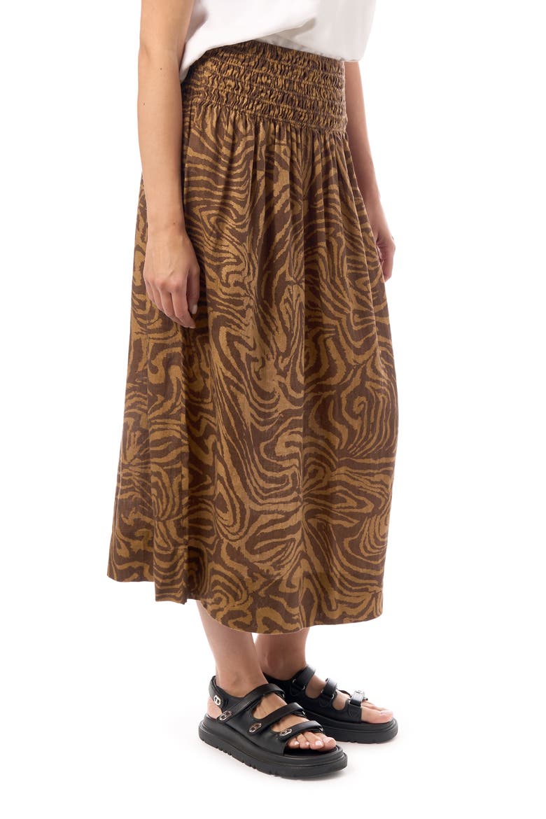 Smocked Waist Linen Skirt, Alternate, color, Brown Zebra