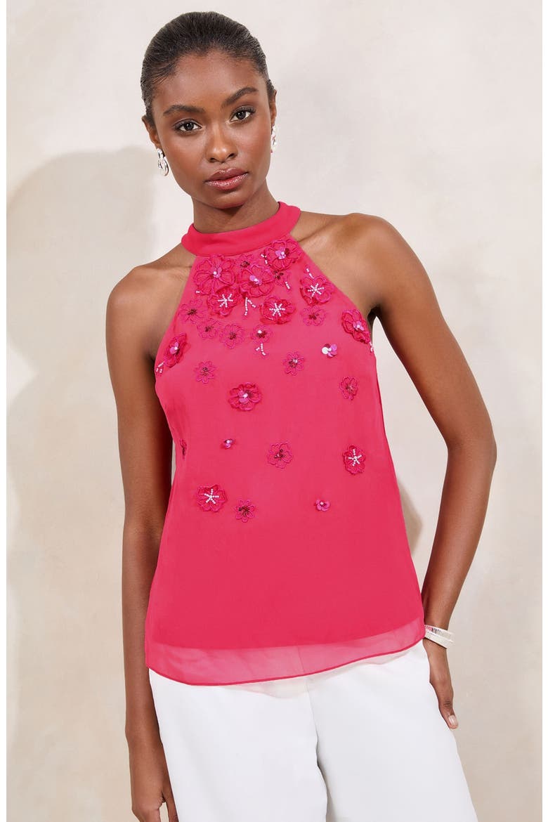 3D Floral Appliqué Mock Neck Top, Alternate, color, PINK