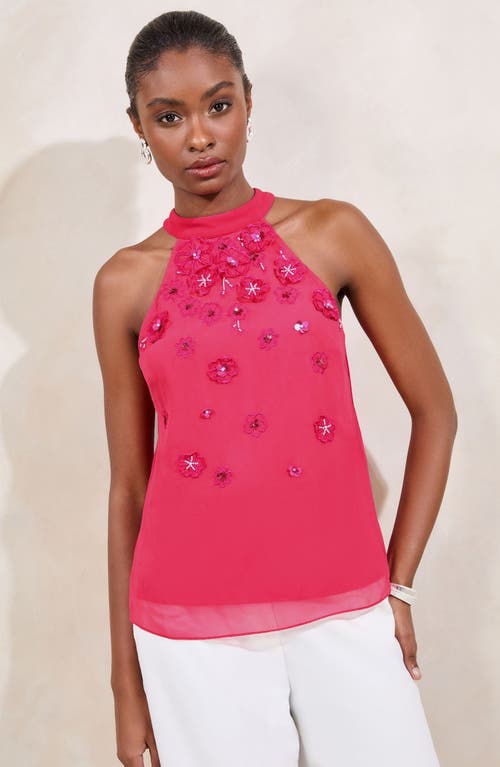 Lipsy 3d Floral Appliqué Mock Neck Top In Pink
