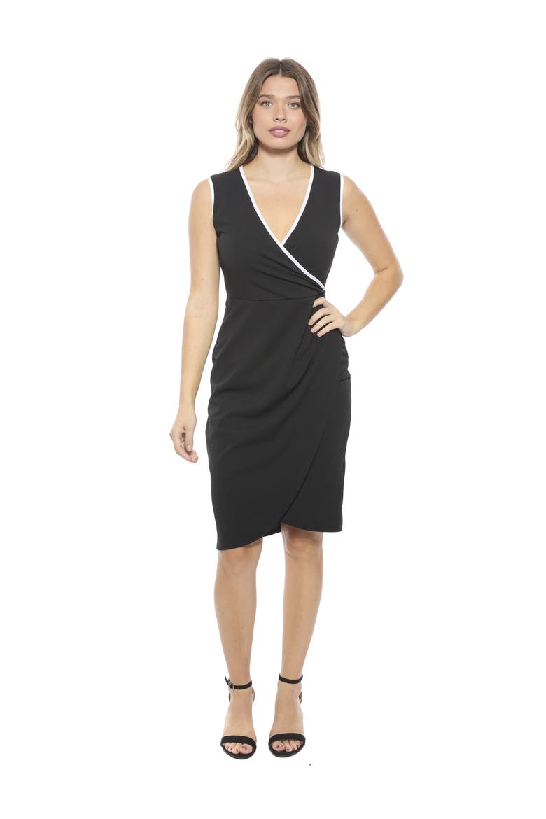 Womens V-Neck Sleeveless Faux Wrap Tulip Hemline Midi Dress, Main, color, Black