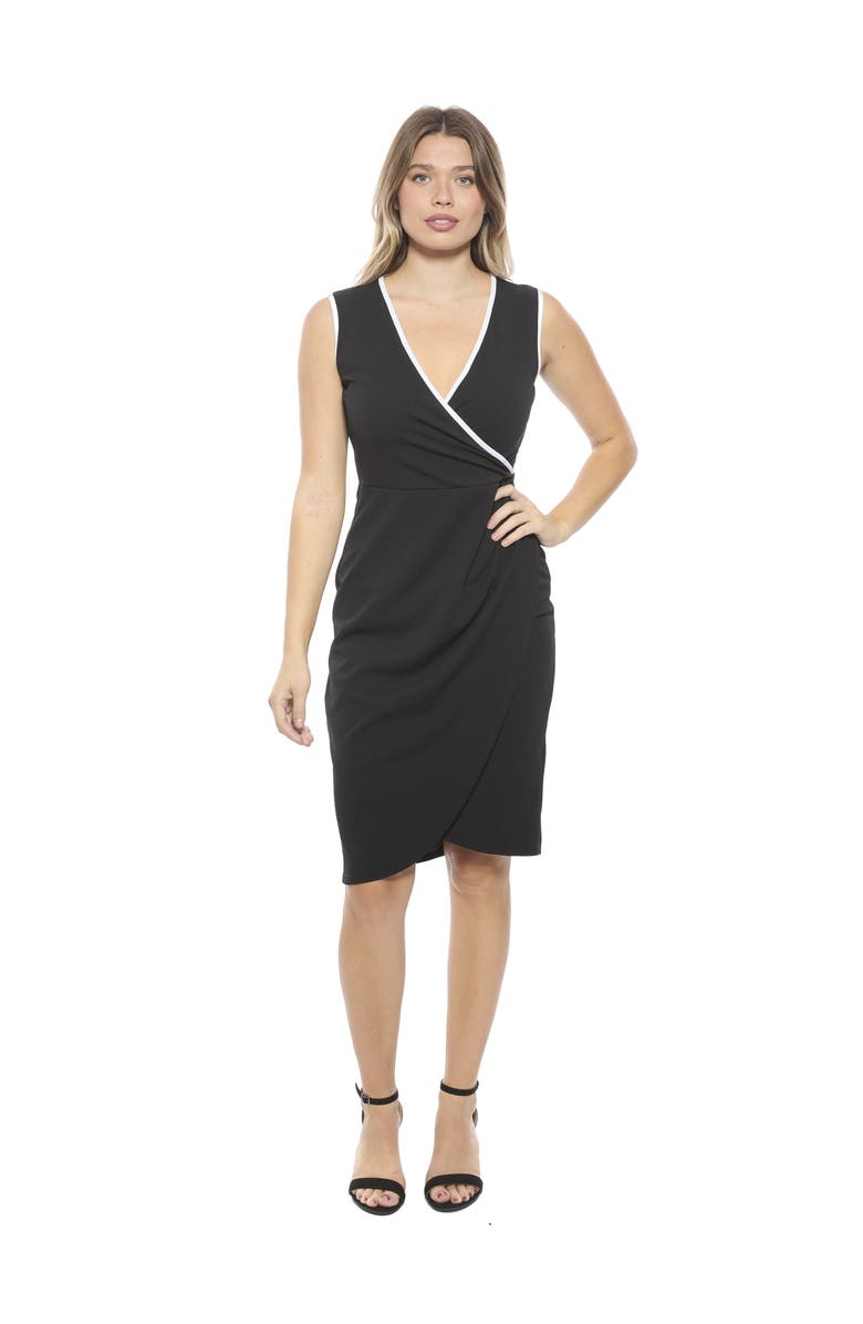 24seven Comfort Apparel Womens V-Neck Sleeveless Faux Wrap Tulip Hemline Midi Dress, Main, color, Black