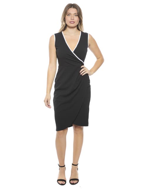 Womens V-Neck Sleeveless Faux Wrap Tulip Hemline Midi Dress
