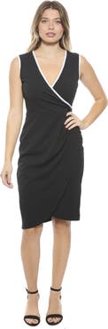 24seven Comfort Apparel Womens V-Neck Sleeveless Faux Wrap Tulip Hemline Midi Dress