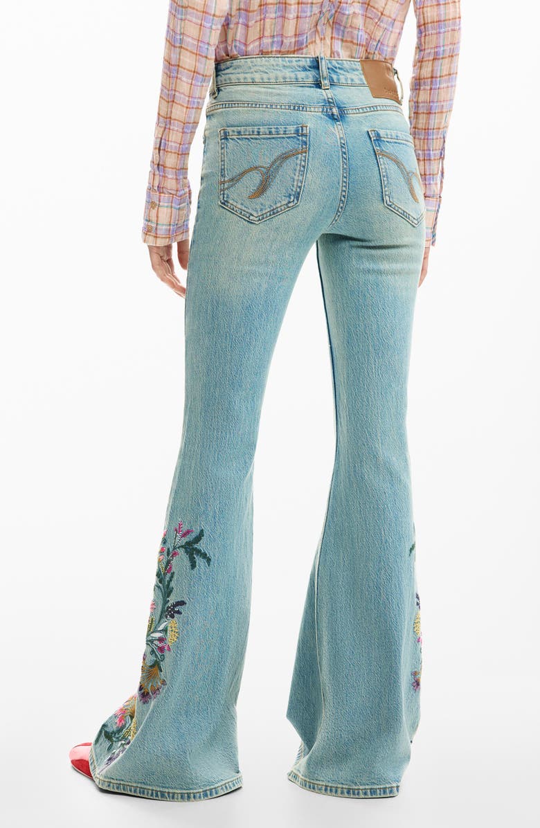 Desigual Embroidered Flare Jeans, Alternate, color, Medium Blue