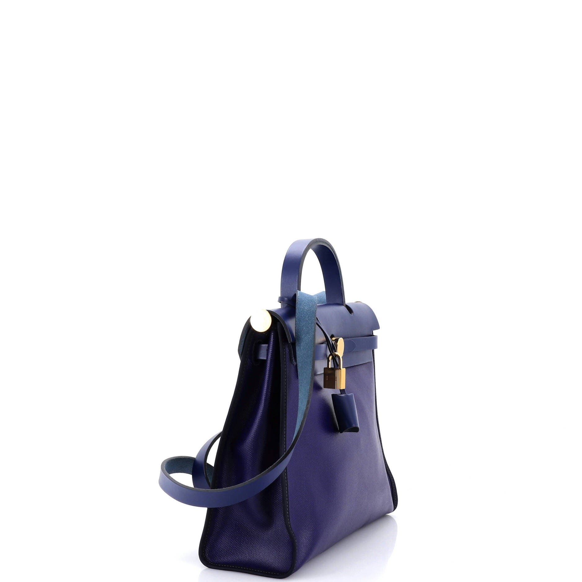 Pre-Owned Hermes Herbag Zip Berline Vache Canvas and Leather 31, Alternate, color, Bleu Encre