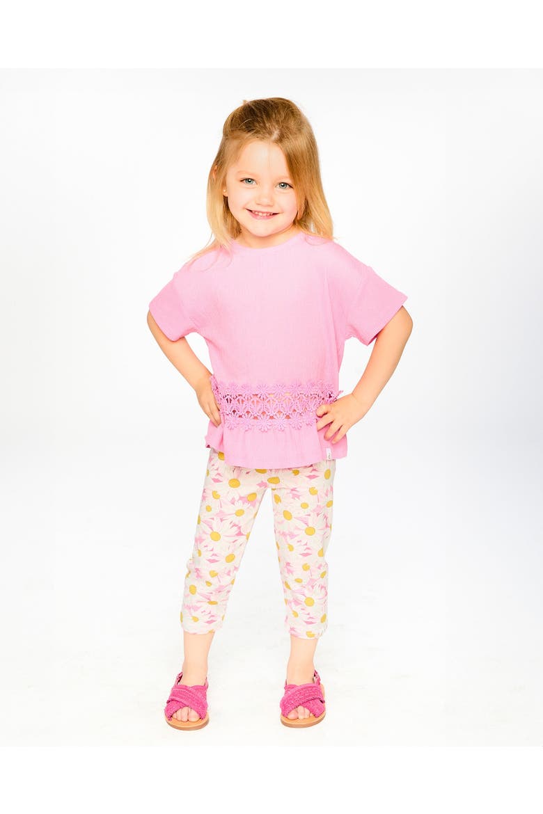 Crinkle Jersey Long T-Shirt with Crochet Insert, Alternate, color, Pink