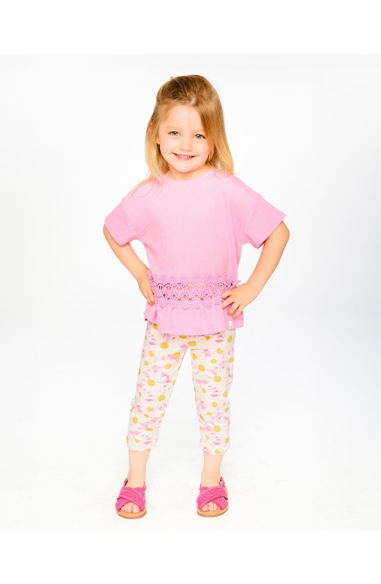 Deux par Deux Crinkle Jersey Long T-Shirt with Crochet Insert, Alternate, color, Pink