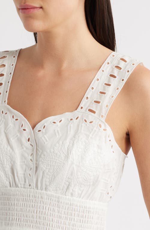 Rails Fawn Eyelet Embroidered Smocked Waist Cotton Sundress In White