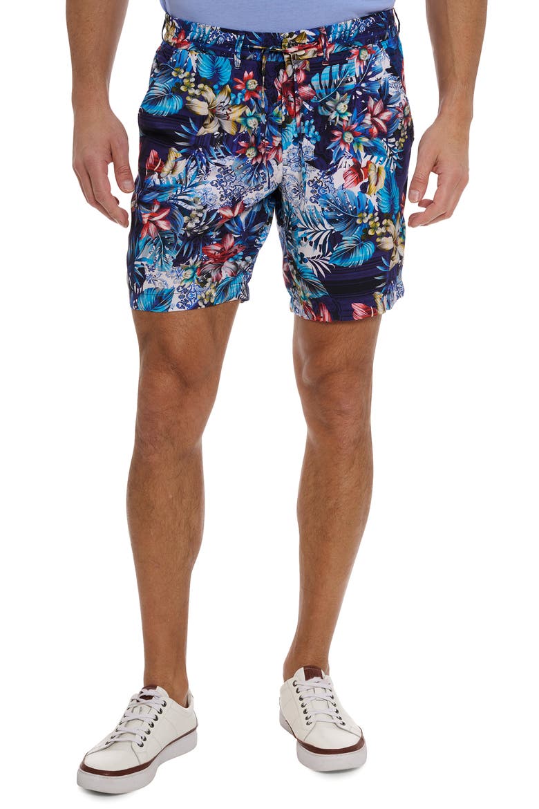 Merrick Floral Flat Front Shorts, Main, color, BLUE MULTI