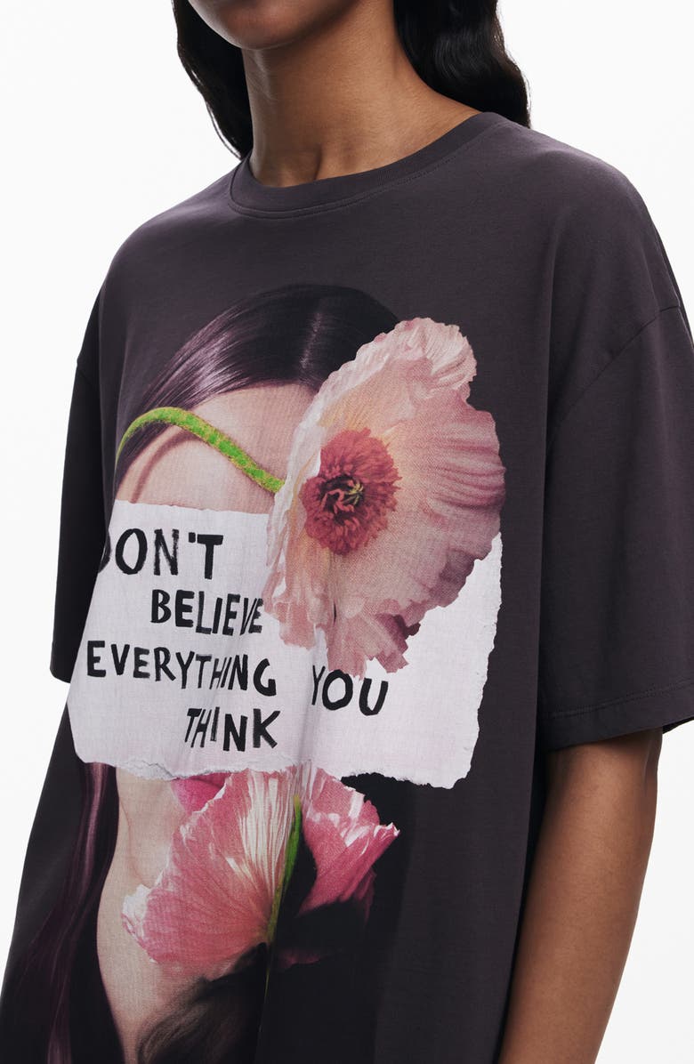 Desigual Floral Graphic T-Shirt Minidress, Alternate, color, Anthracite Gray