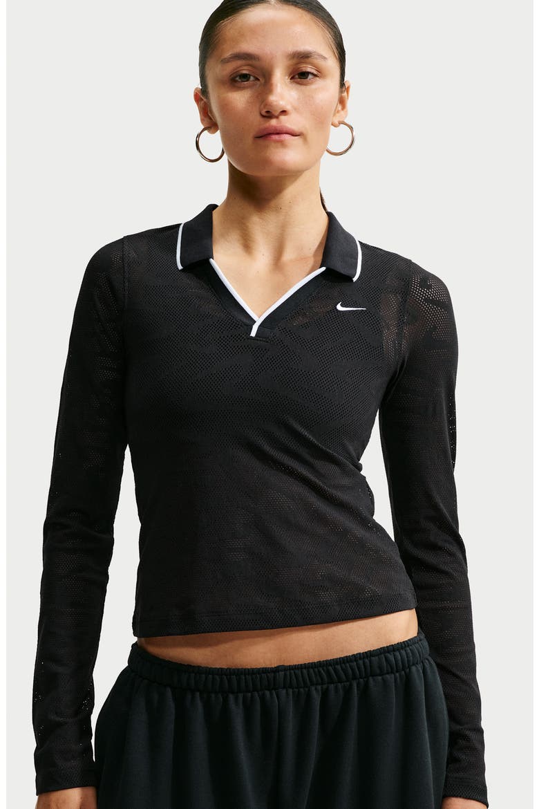 Long Sleeve Performance Polo, Alternate, color, BLACK/ BLACK/ WHITE/ WHITE