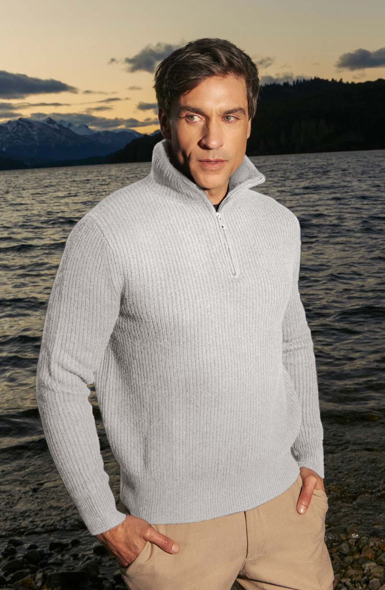 Italic Shane Chunky Cashmere Quarter Zip Pullover, Alternate, color, Pebble Grey