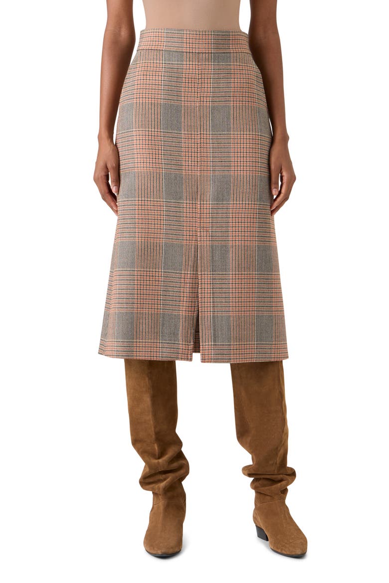 Glen Check A-Line Midi Skirt, Main, color, BEIGE-MOCCA-ORANGE