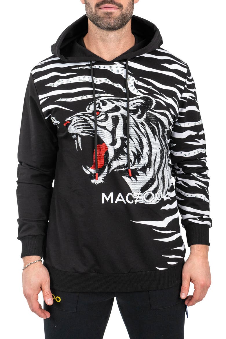 Ziger Embellished Graphic Hoodie, Main, color, BLACK