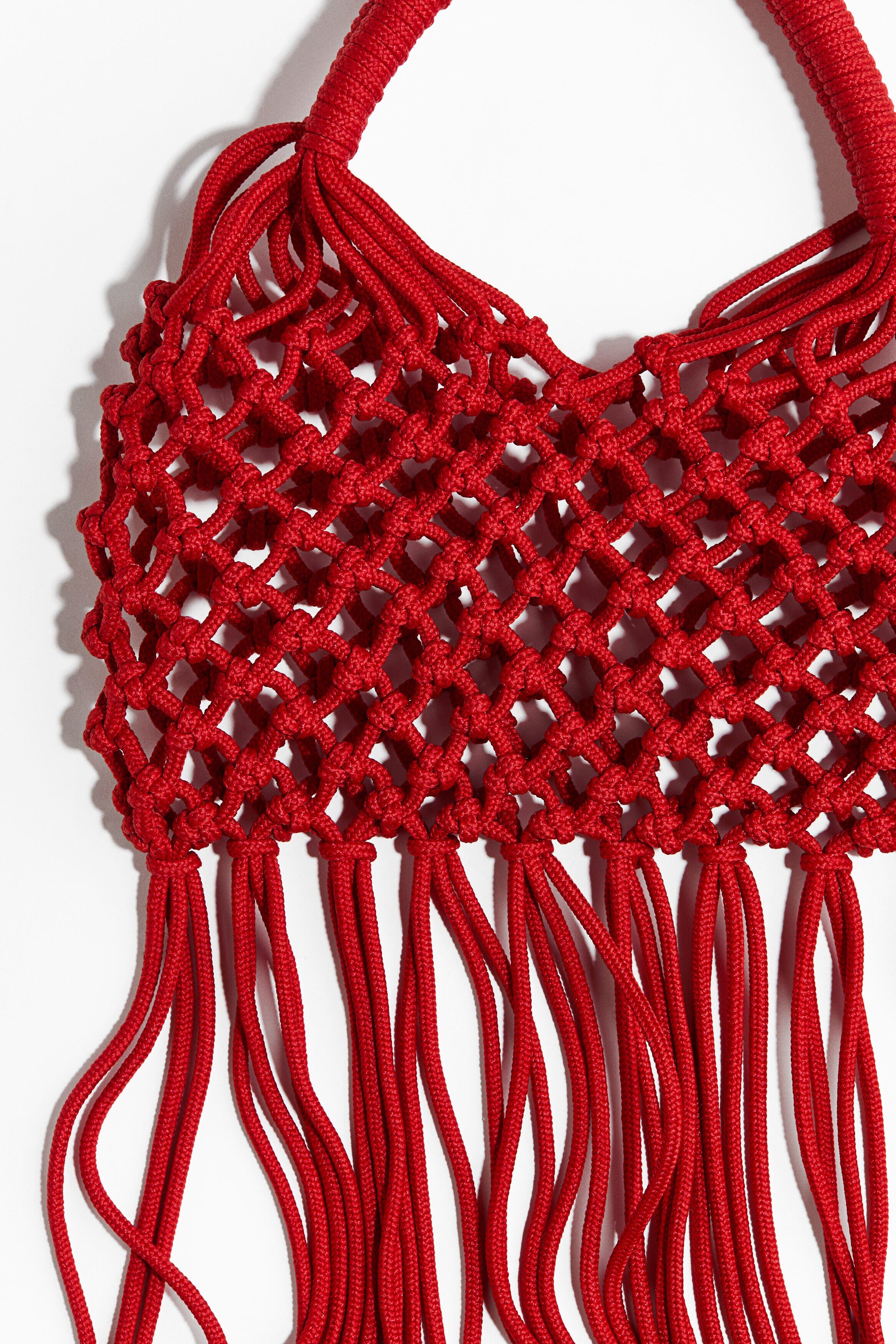 Fringed Net Handbag, Alternate, color, Red
