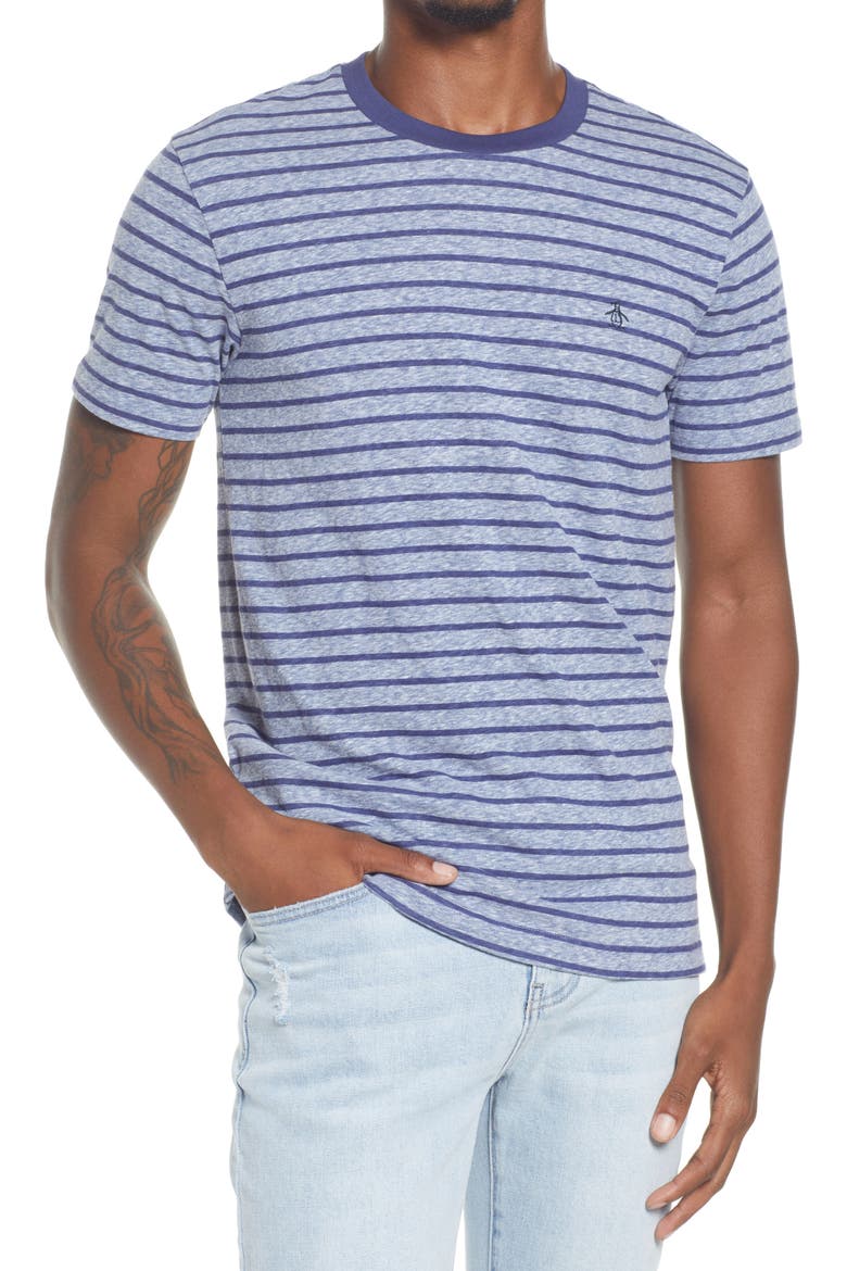 Men's Trim Fit Stripe Ringer T-Neck, Main, color, DARK SAPPHIRE
