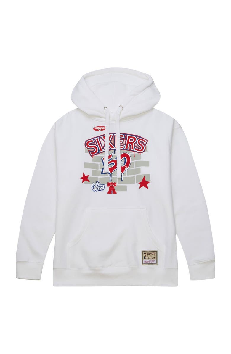 Mitchell & Ness Men's Mitchell & Ness x Tats Cru White Philadelphia 76ers Hardwood Classics Brick Pullover Hoodie, Alternate, color, White