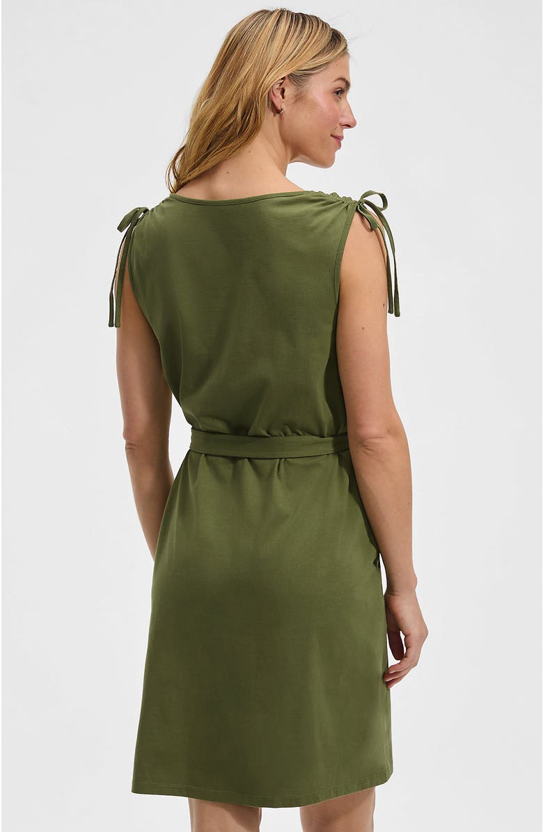 Lands' End Cotton Jersey Shoulder Tie Belted Mini Dress, Alternate, color, Artichoke