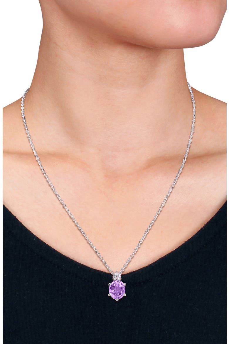 Pink Amethyst & Lab Created White Sapphire Pendant Necklace, Alternate, color, PURPLE