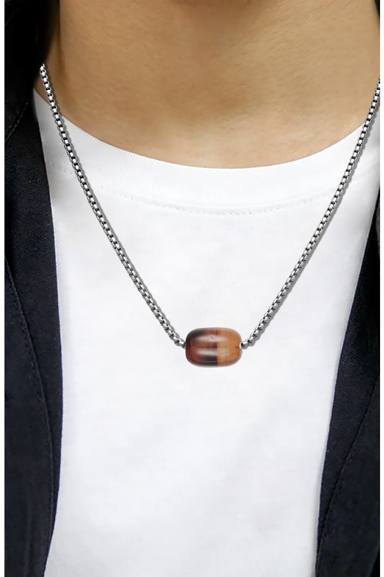 Men's Stainless Steel Semiprecious Stone Bead Pendant Necklace, Alternate, color, RED