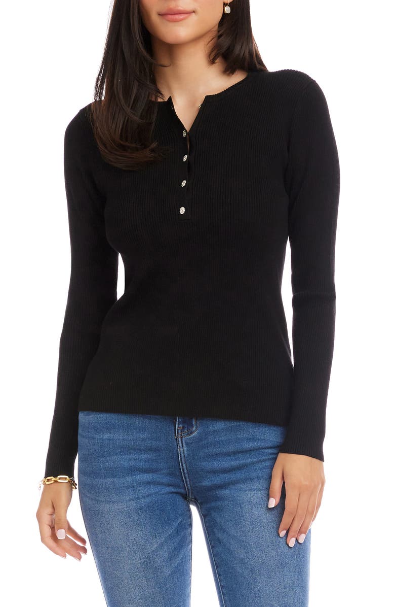 Karen Kane Rib Henley Sweater, Main, color, Black