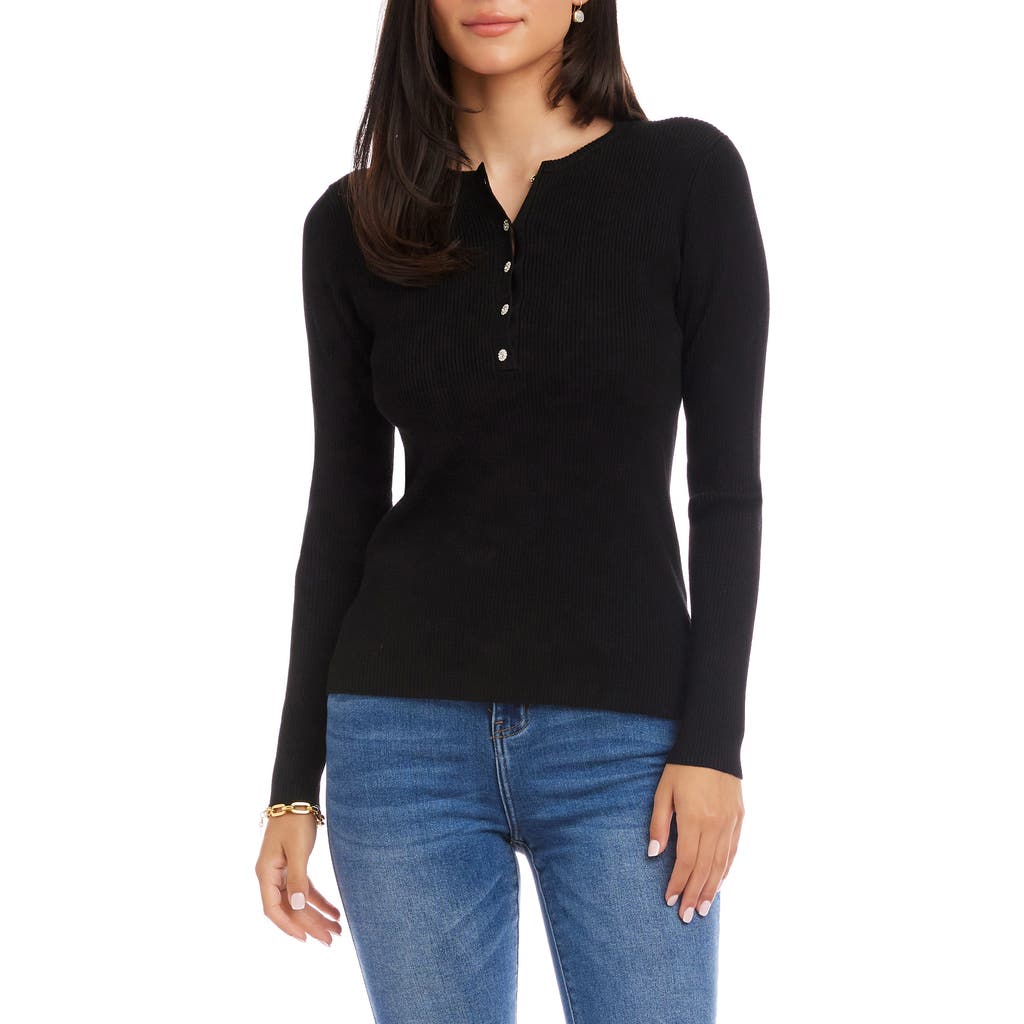 Karen Kane Rib Henley Sweater In Black