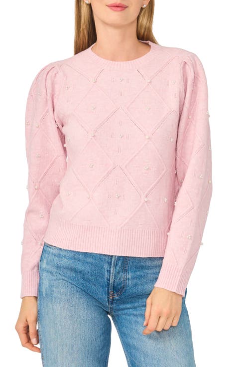 Embellished Pointelle Pearly Bead Sweater
