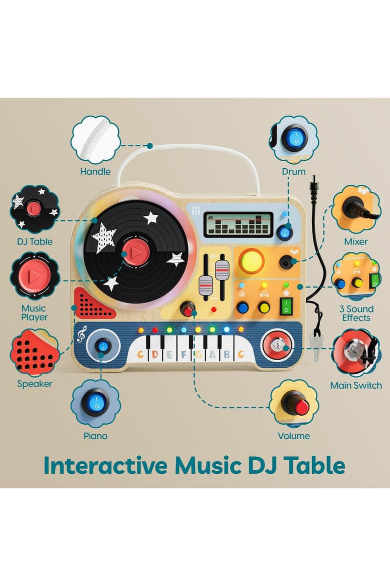 DJ Busy Board with LED Light Montessori Sensory Toy, Alternate, color, Multicolor