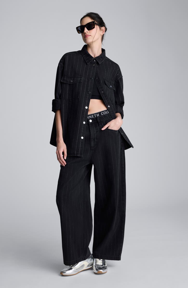 Kenneth Cole Pinstripe High Waist Wide Leg Jeans, Alternate, color, Nik/ Silver