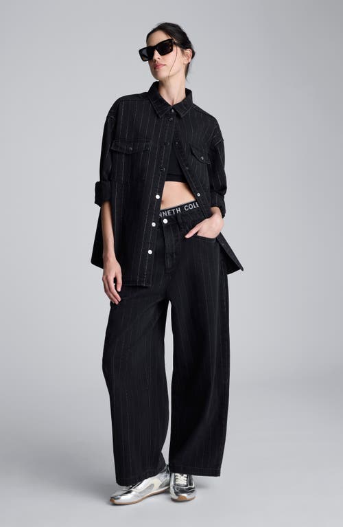 Kenneth Cole Pinstripe High Waist Wide Leg Jeans In Black
